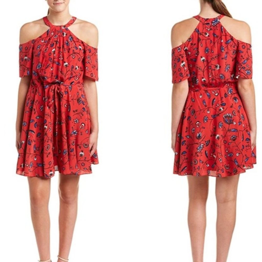 Shoshanna Noriega Red Floral Cold Shoulder Dress (Anthropologie)